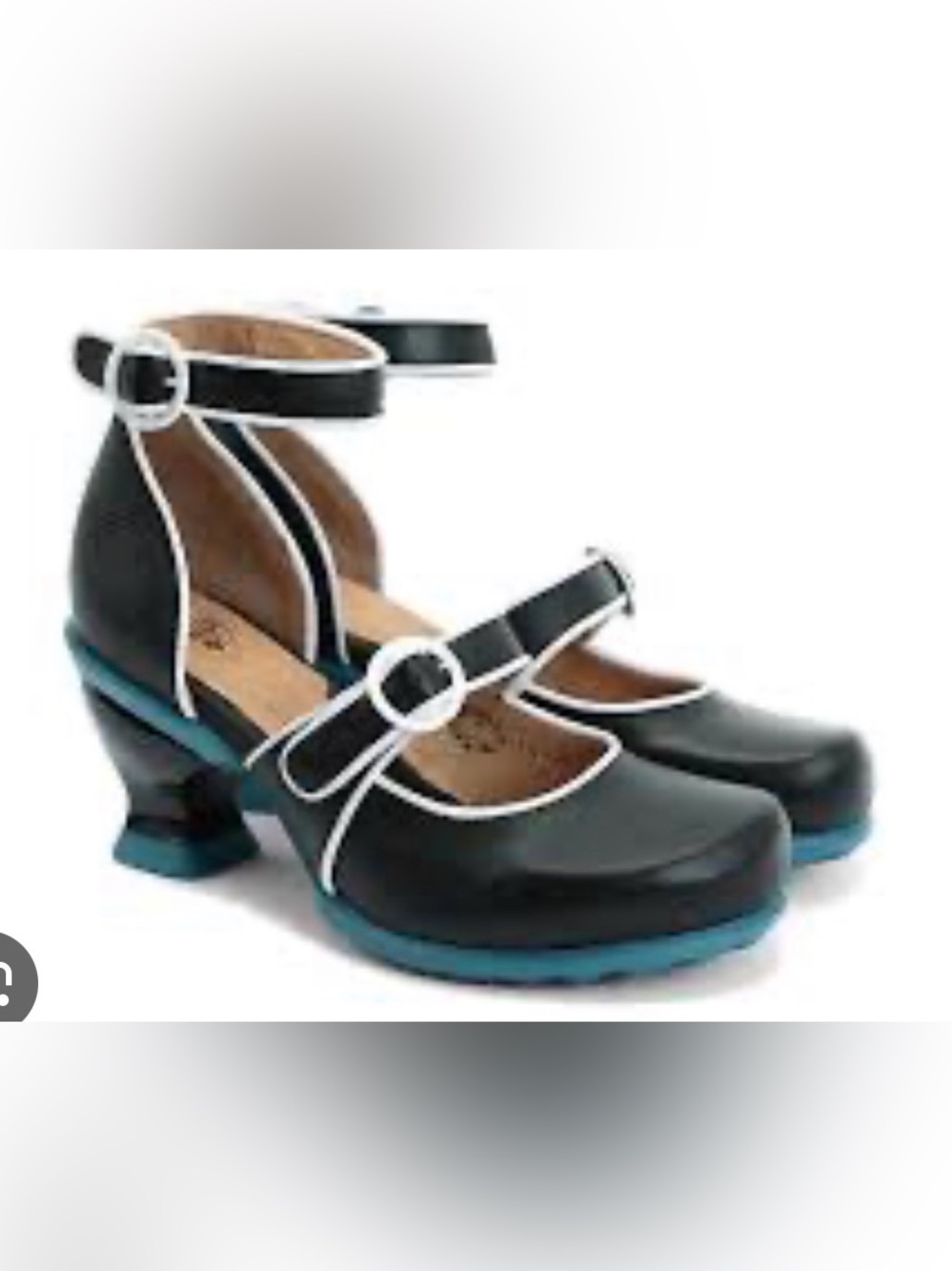 Fluevog LIKE NEW KKBB Joy black/white leather 2-strap buckle heel-11 (fit 10.5)
